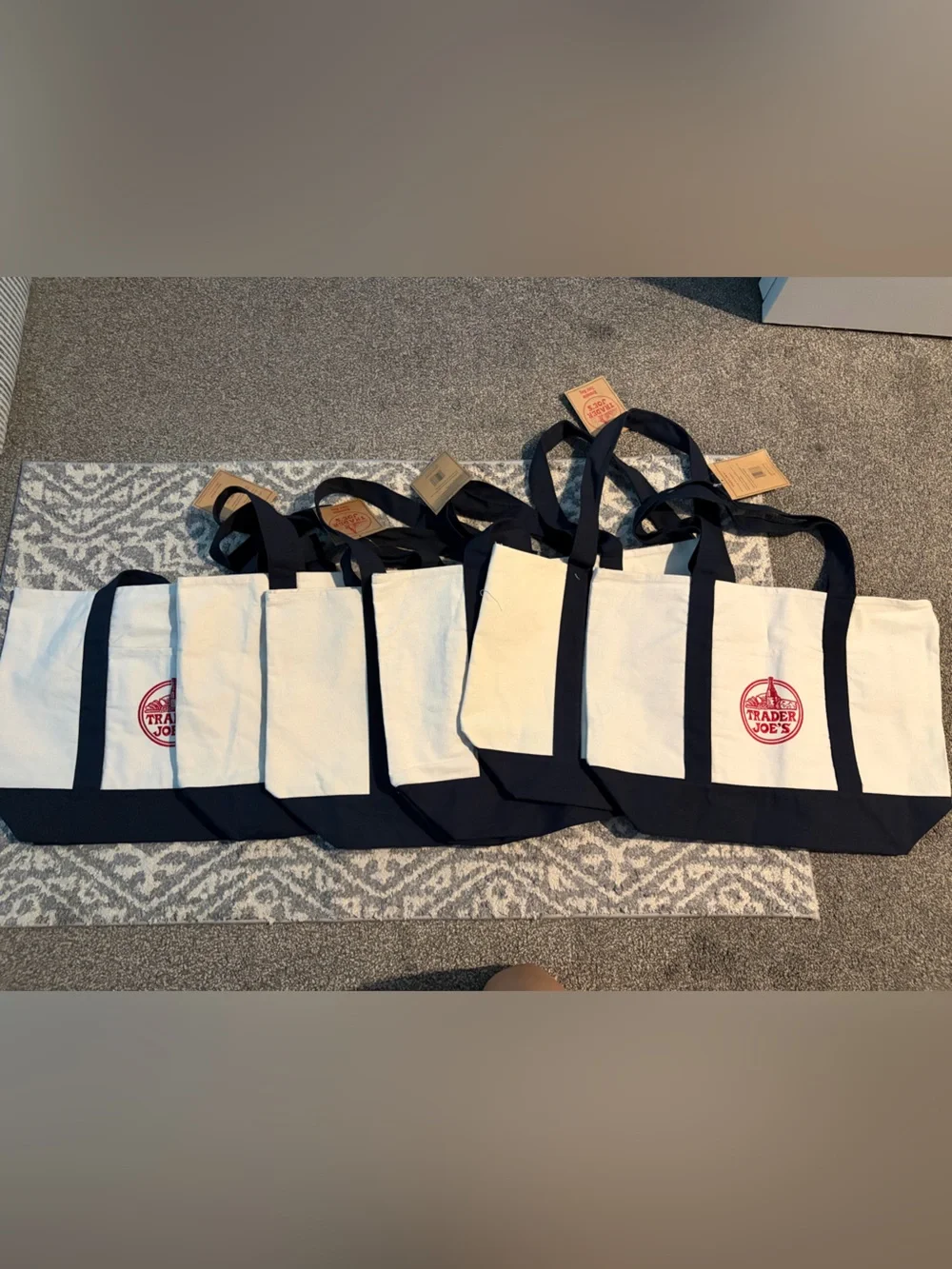 Trader Joe’s Canvas Tote Bag - Black and White Bundle of 6